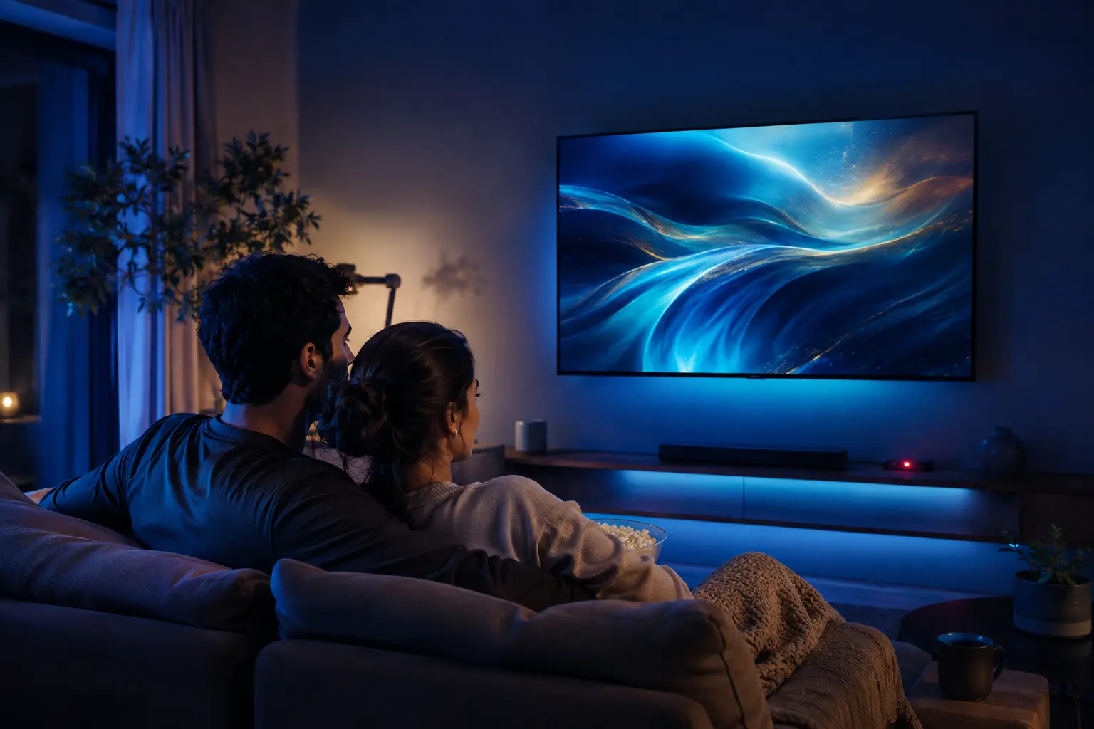 Casal assistindo conteúdo em uma smart TV